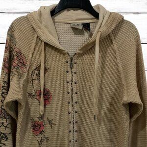 Harley Davidson Women’s Vintage Full Zip Hoodie Rose Print Size XL